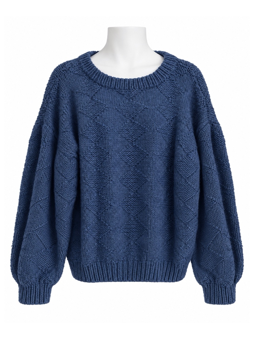 Size XL Handmade Women’s Blue Hand Knit Textured Sweater